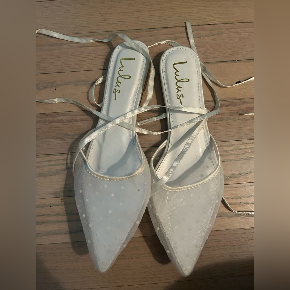 Lulu's White Flats with polka dots